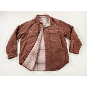 Love Tree Reversible Corduroy Plaid Flannel Shacket Jacket Rust Pink Large Coat